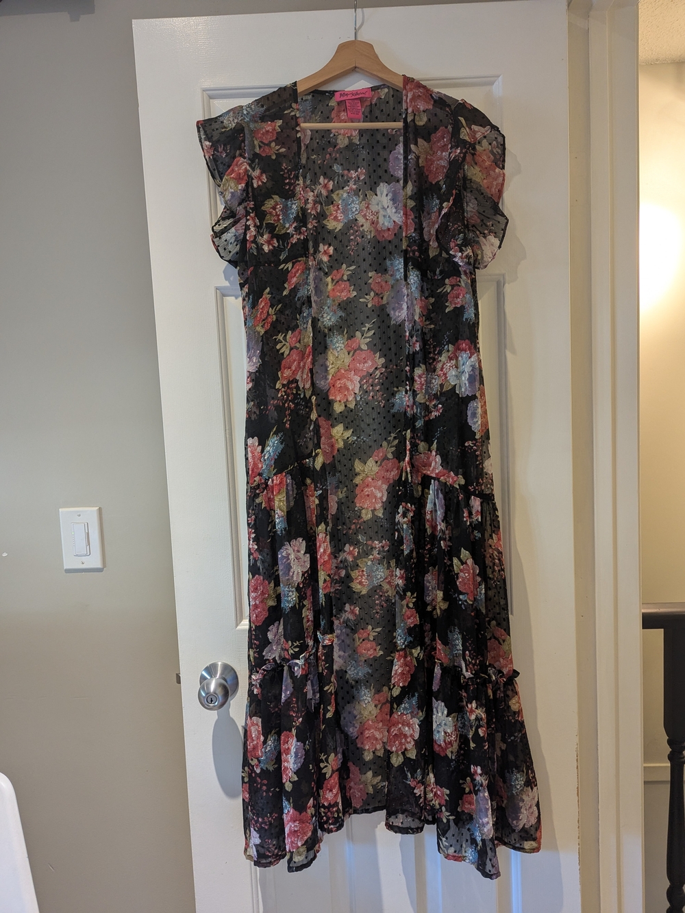 Betsey Johnson Sheer Floral Maxi Duster Whimsigoth Kimono Dark Romance Fairycore